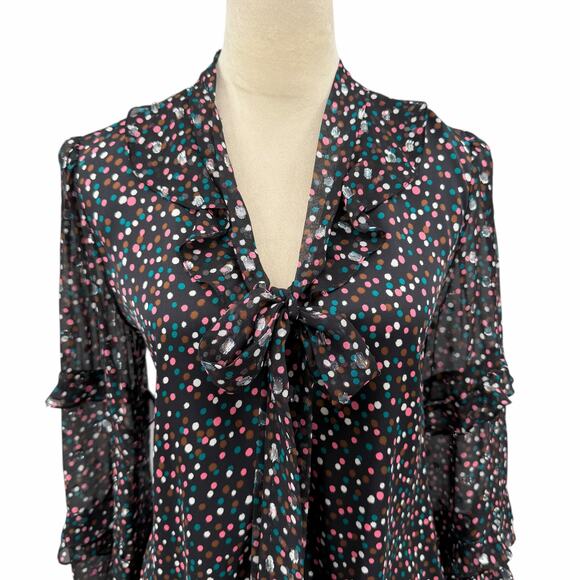 Diane von Furstenberg Amalie Confetti Tie V-Neck Ruffle Long Sleeves Mini Dress - Picture 6 of 13